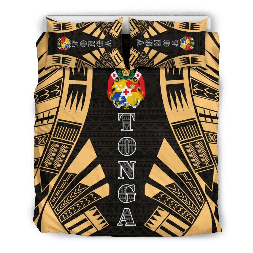 Tonga Duvet Cover Set - Polynesian Tattoo Gold