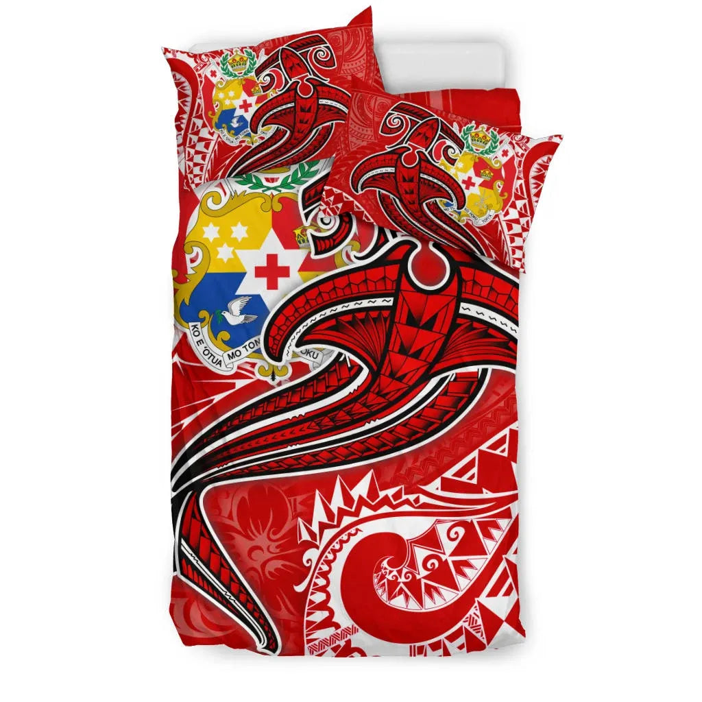 Tonga Bedding Set - Red Shark Polynesian Tattoo