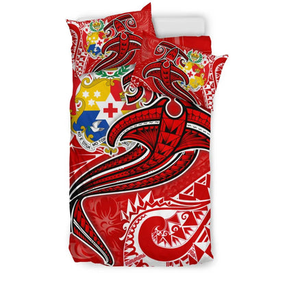 Tonga Bedding Set - Red Shark Polynesian Tattoo
