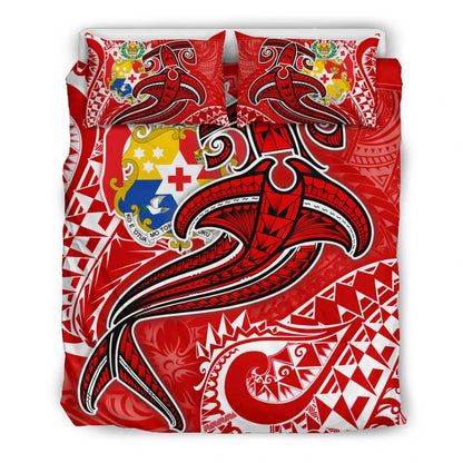 Tonga Bedding Set - Red Shark Polynesian Tattoo