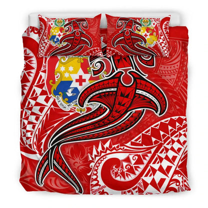 Tonga Bedding Set - Red Shark Polynesian Tattoo