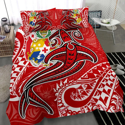 Tonga Bedding Set - Red Shark Polynesian Tattoo
