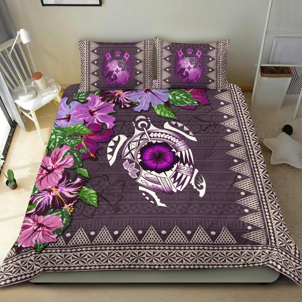 Polynesian Duvet Cover Set - Tonga Bedding Set Turtle Hibiscus