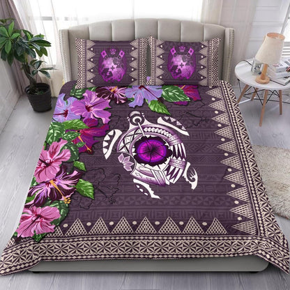 Polynesian Duvet Cover Set - Tonga Bedding Set Turtle Hibiscus