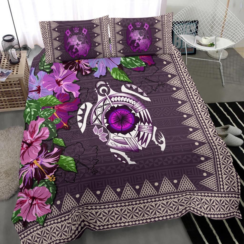 Polynesian Duvet Cover Set - Tonga Bedding Set Turtle Hibiscus