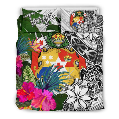Tonga Bedding Set White - Turtle Plumeria Banana Leaf
