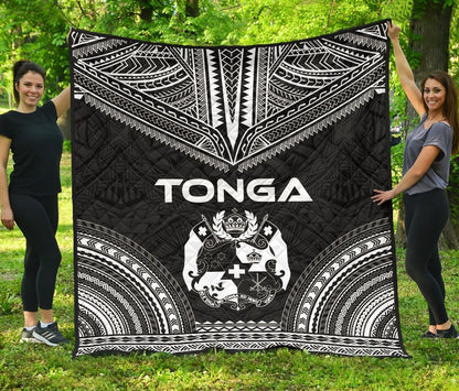 Tonga Premium Quilt - Tonga Coat Of Arms Polynesian Chief Black Version