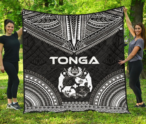 Tonga Premium Quilt - Tonga Coat Of Arms Polynesian Chief Black Version