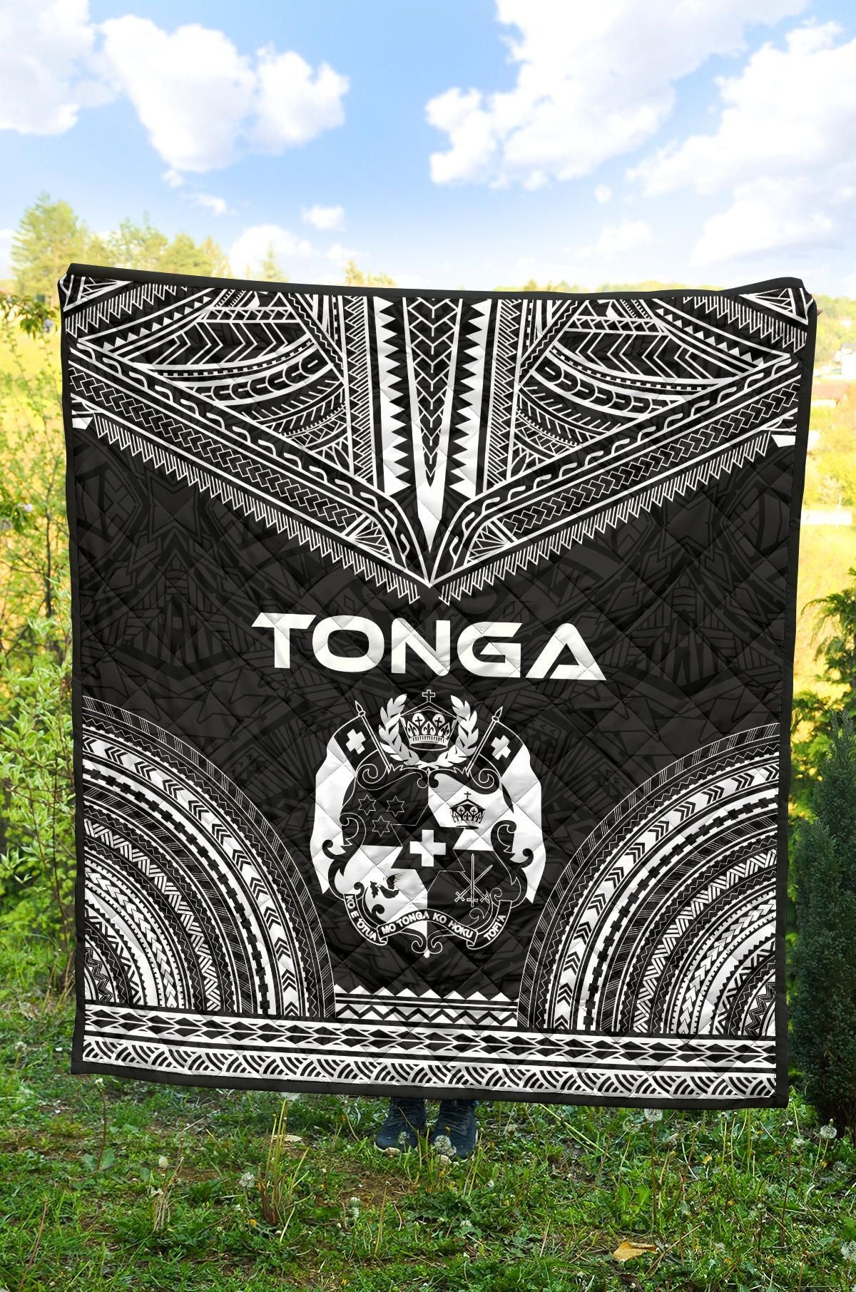 Tonga Premium Quilt - Tonga Coat Of Arms Polynesian Chief Black Version