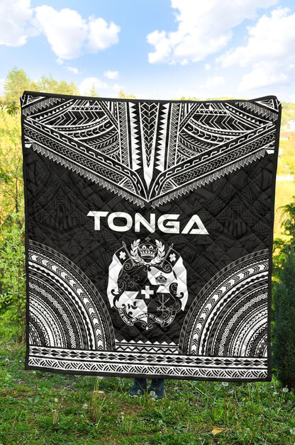 Tonga Premium Quilt - Tonga Coat Of Arms Polynesian Chief Black Version
