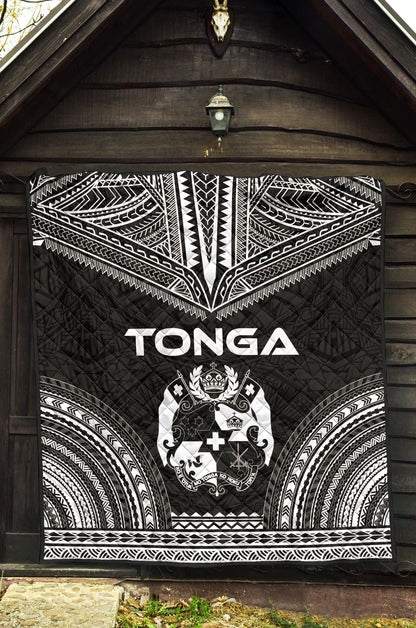 Tonga Premium Quilt - Tonga Coat Of Arms Polynesian Chief Black Version