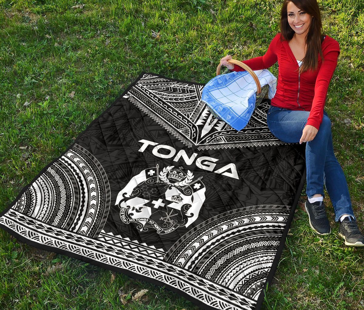 Tonga Premium Quilt - Tonga Coat Of Arms Polynesian Chief Black Version