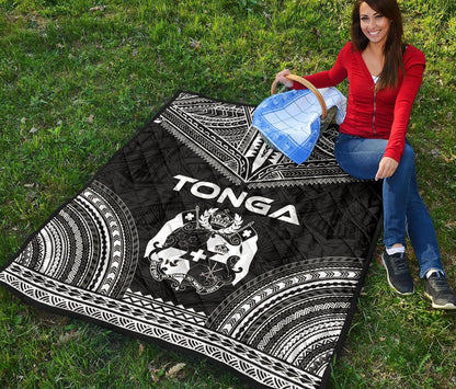 Tonga Premium Quilt - Tonga Coat Of Arms Polynesian Chief Black Version