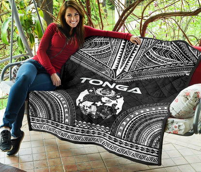 Tonga Premium Quilt - Tonga Coat Of Arms Polynesian Chief Black Version