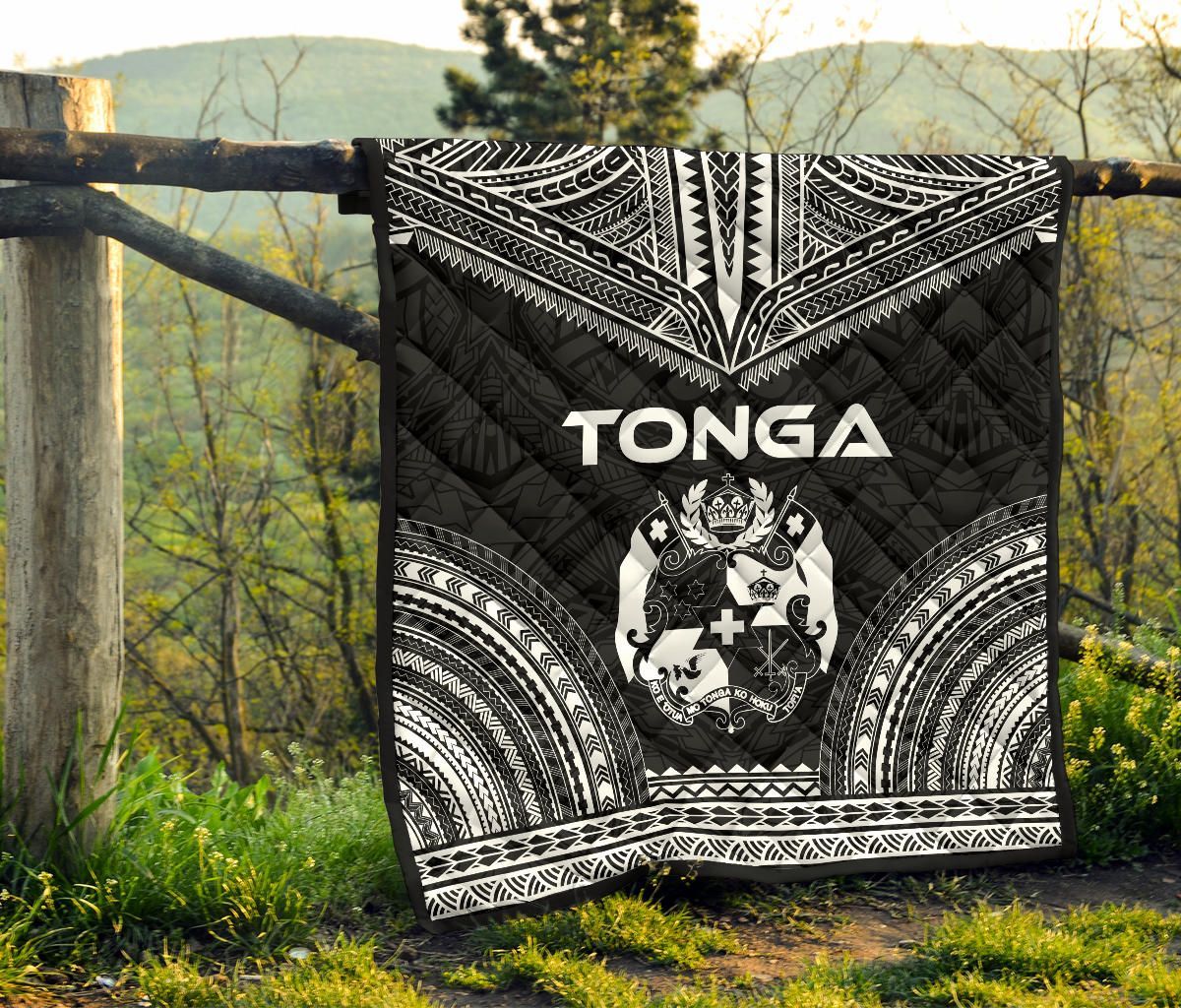 Tonga Premium Quilt - Tonga Coat Of Arms Polynesian Chief Black Version