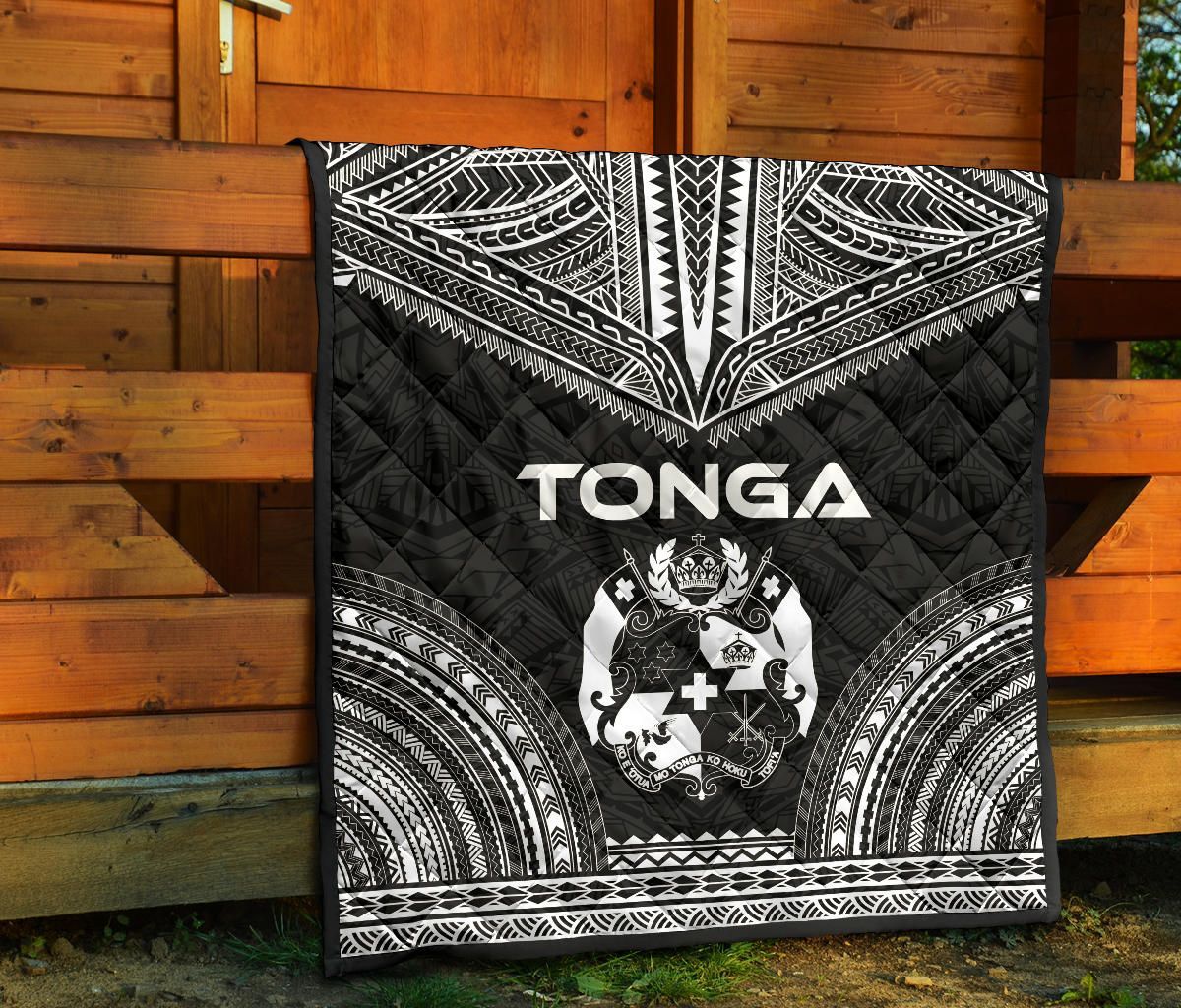 Tonga Premium Quilt - Tonga Coat Of Arms Polynesian Chief Black Version