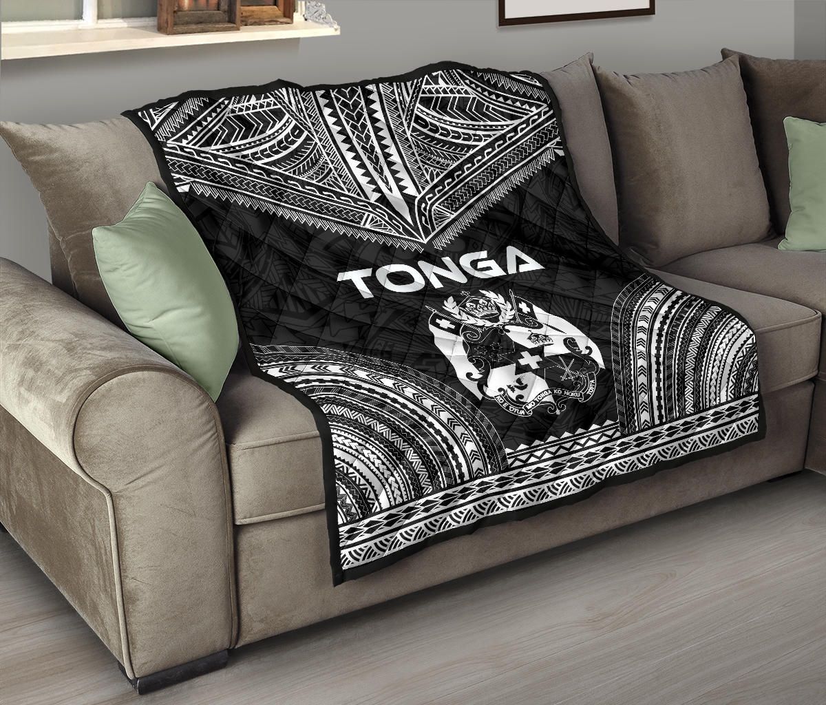 Tonga Premium Quilt - Tonga Coat Of Arms Polynesian Chief Black Version