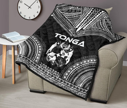 Tonga Premium Quilt - Tonga Coat Of Arms Polynesian Chief Black Version