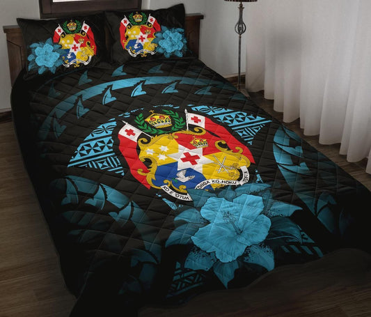 Tonga Polynesian Quilt Bed Set Hibiscus Blue
