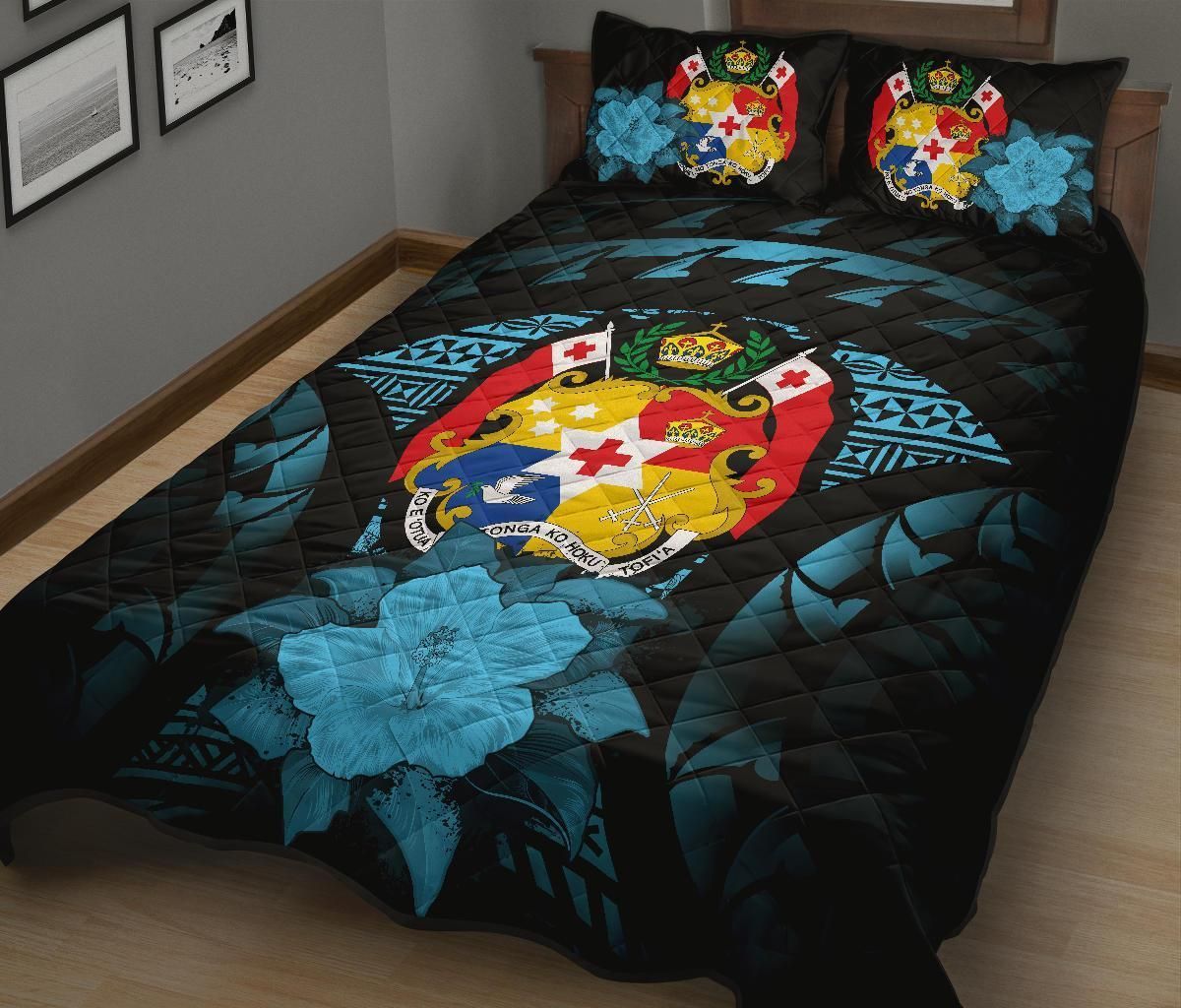 Tonga Polynesian Quilt Bed Set Hibiscus Blue
