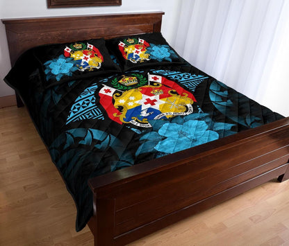 Tonga Polynesian Quilt Bed Set Hibiscus Blue