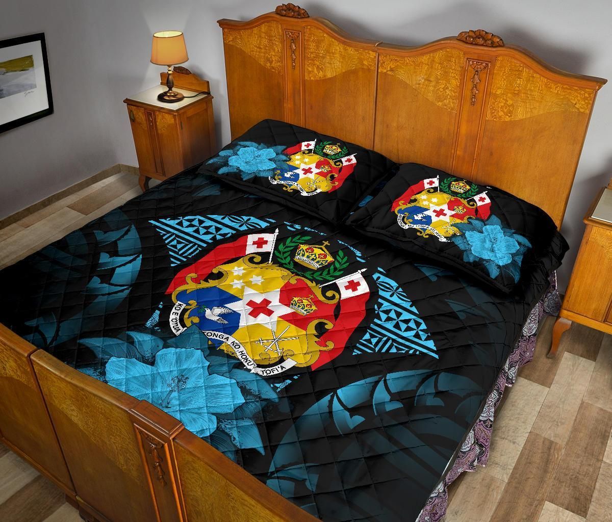 Tonga Polynesian Quilt Bed Set Hibiscus Blue