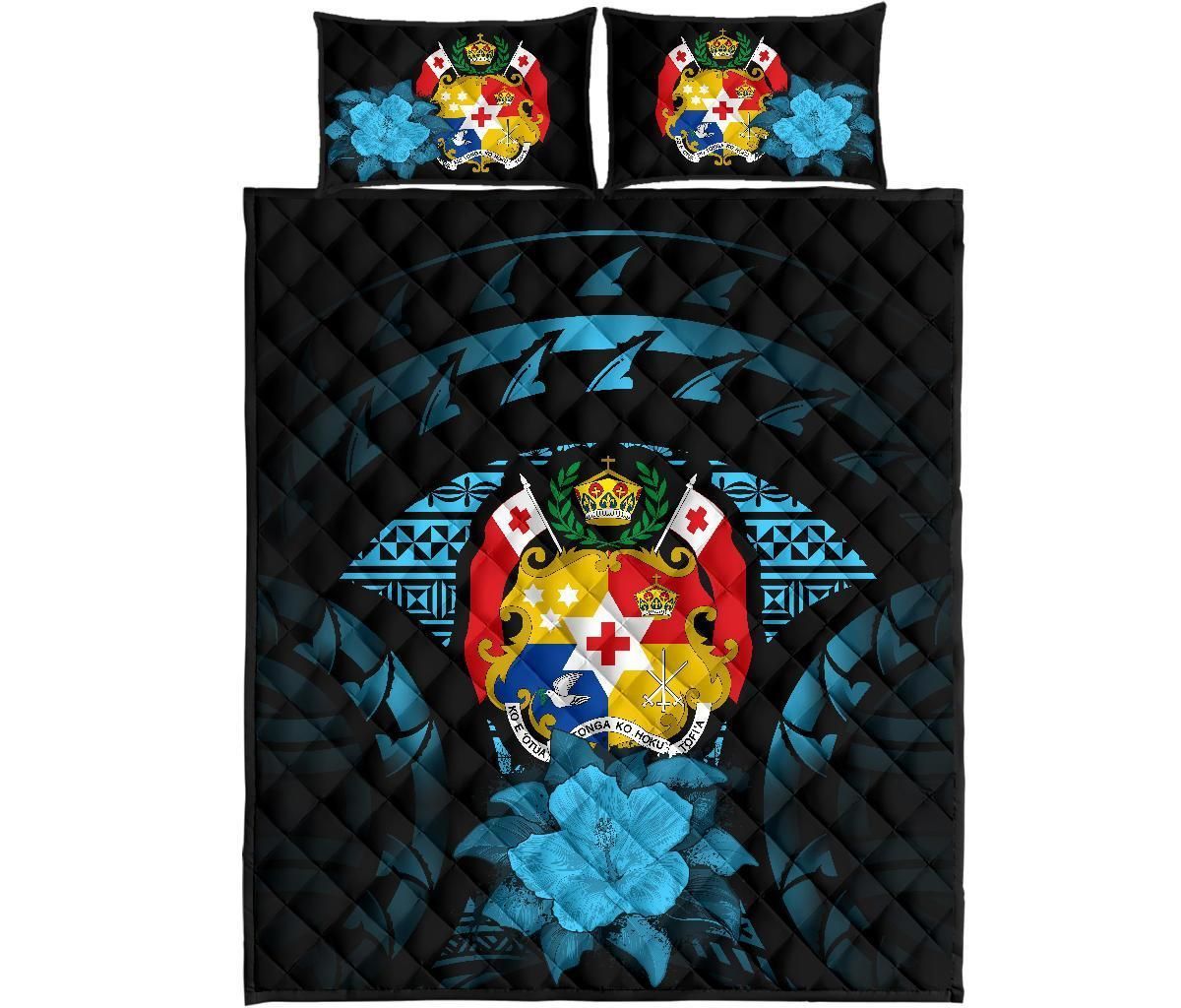 Tonga Polynesian Quilt Bed Set Hibiscus Blue