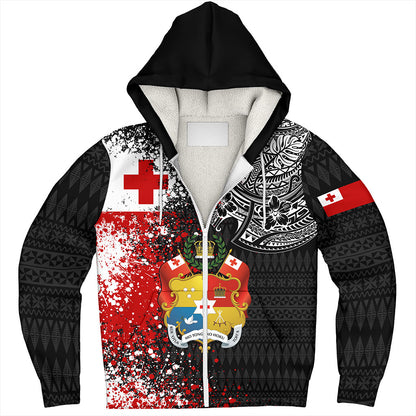 Tonga Sherpa Hoodie Flag Brush Paint Style