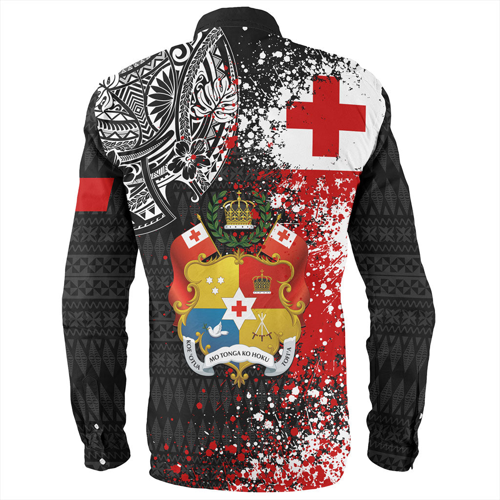 Tonga Long Sleeve Shirt Flag Brush Paint Style