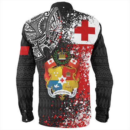 Tonga Long Sleeve Shirt Flag Brush Paint Style