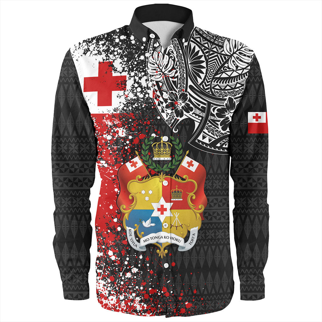 Tonga Long Sleeve Shirt Flag Brush Paint Style