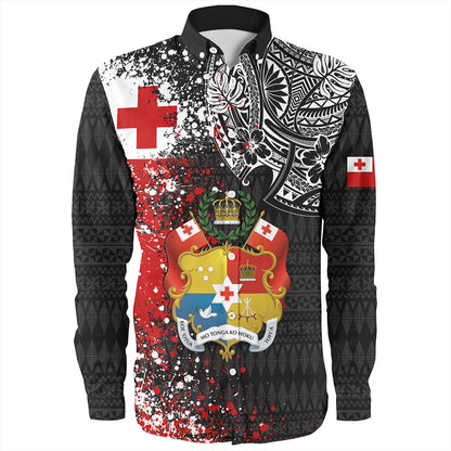 Tonga Long Sleeve Shirt Flag Brush Paint Style