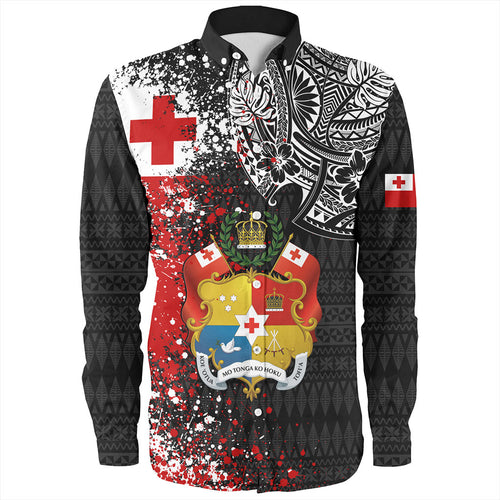 Tonga Long Sleeve Shirt Flag Brush Paint Style