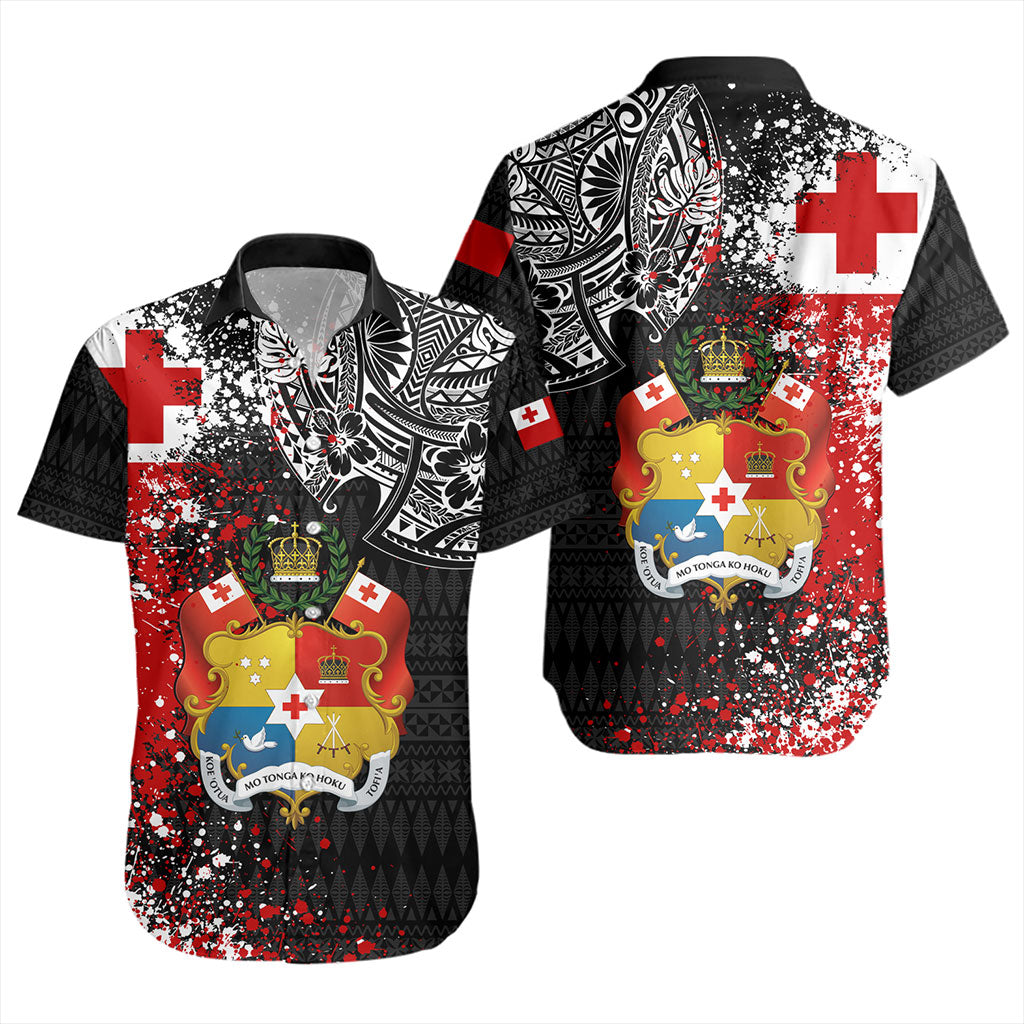 Tonga Short Sleeve Shirt Flag Brush Paint Style