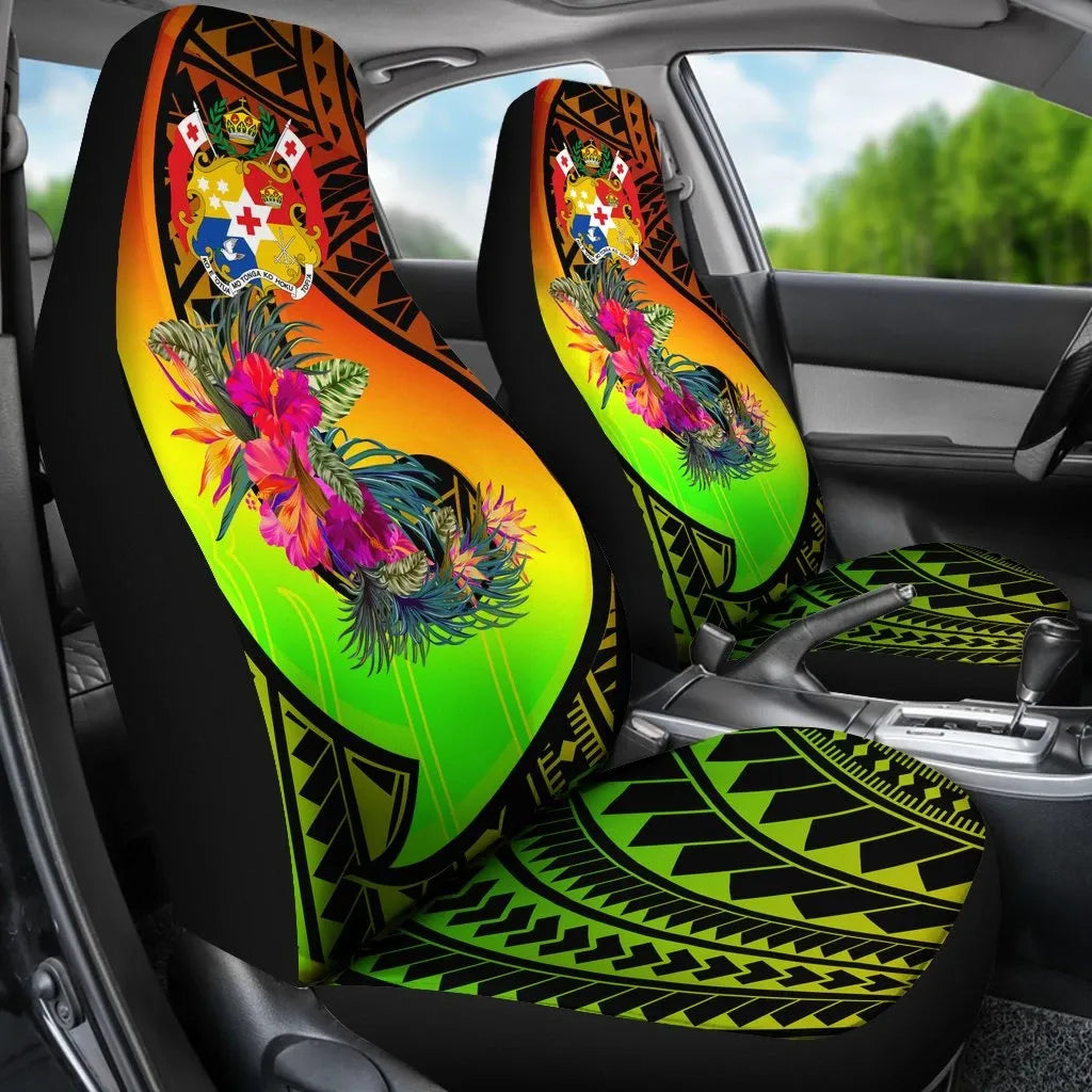 Tonga Car Seat Covers - Polynesian Hook And Hibiscus ( Reggae)