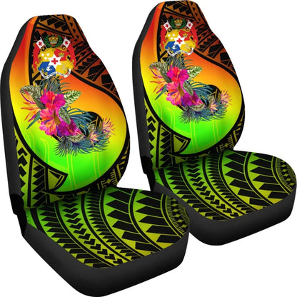 Tonga Car Seat Covers - Polynesian Hook And Hibiscus ( Reggae)