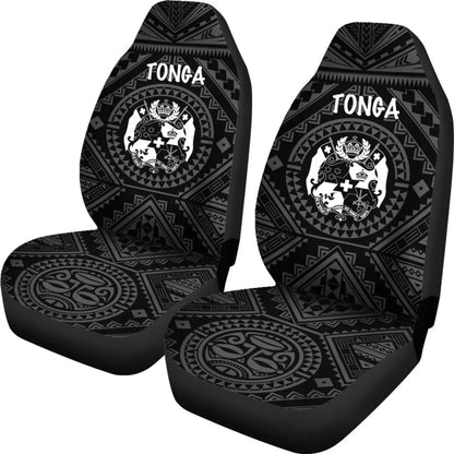 Tonga Car Seat Covers - Tonga Seal With Polynesian Tattoo Style (Black)