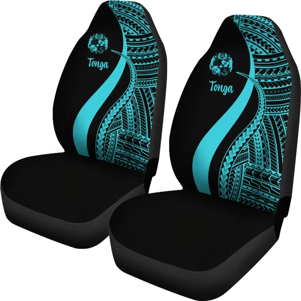Tonga Car Seat Covers - Turquoise Polynesian Tentacle Tribal Pattern