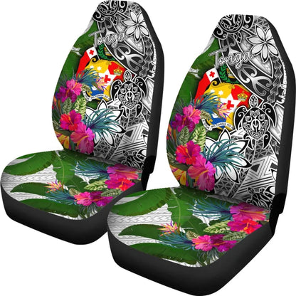 Tonga Car Seat Covers White - Turtle Plumeria Banana Leaf