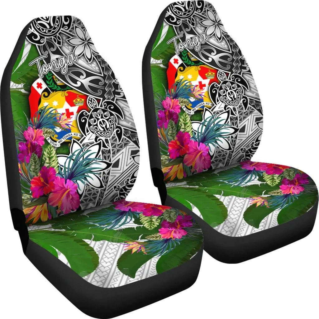 Tonga Car Seat Covers White - Turtle Plumeria Banana Leaf