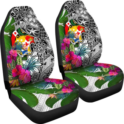 Tonga Car Seat Covers White - Turtle Plumeria Banana Leaf