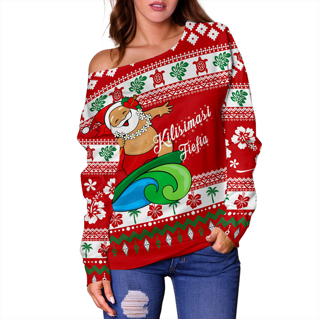 Tonga Off Shoulder Sweatshirt Santa Claus Ho Ho Ho Christmas
