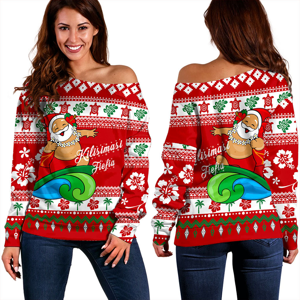 Tonga Off Shoulder Sweatshirt Santa Claus Ho Ho Ho Christmas