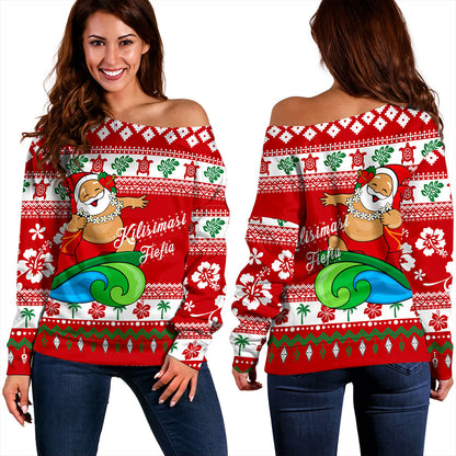 Tonga Off Shoulder Sweatshirt Santa Claus Ho Ho Ho Christmas