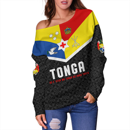 Tonga Off Shoulder Sweatshirt Custom Coat Of Arm Sport Style