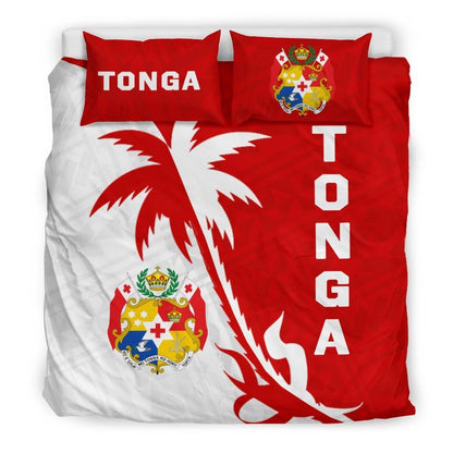 Tonga Duvet Cover Set - Tonga Coat Of Arms & Coconut Tree