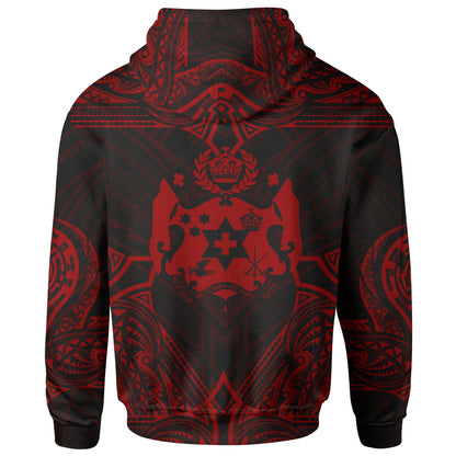 Tonga Custom Personalised Hoodie - Coat Of rms With Patterns Red Color