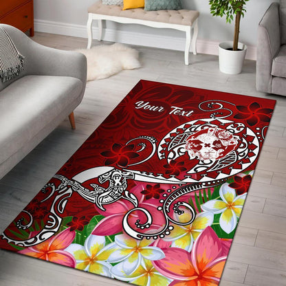 Tonga Custom Personalised Area Rug - Turtle Plumeria (Red)