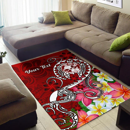 Tonga Custom Personalised Area Rug - Turtle Plumeria (Red)