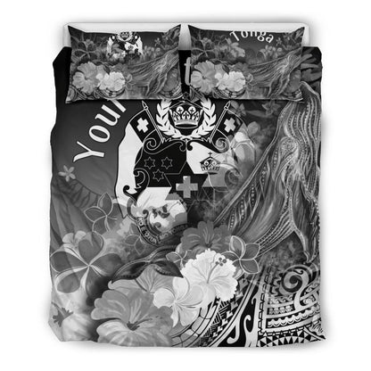 Tonga Custom Personalised Bedding Set - Humpback Whale With Tropical Flowers (White)